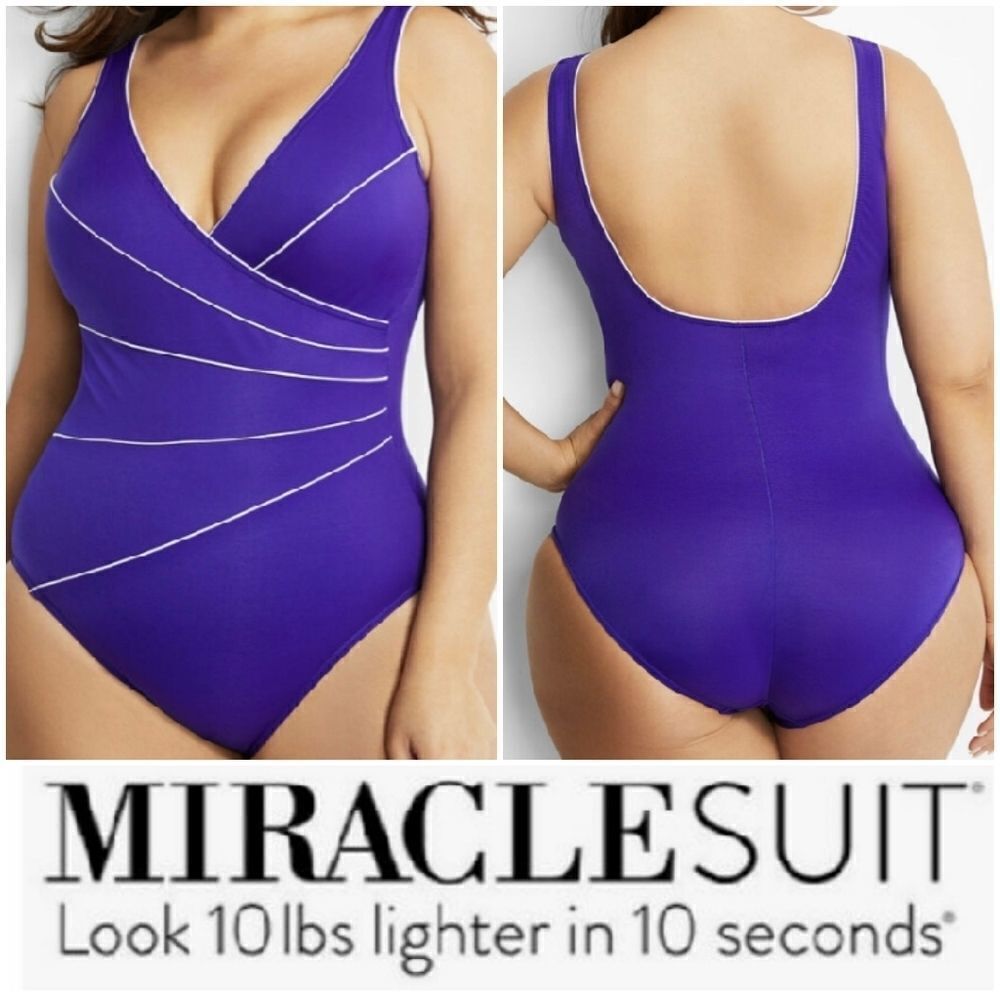 Miraclesuit Women's purple Tummy control  One Piece Swimsuit Size 16